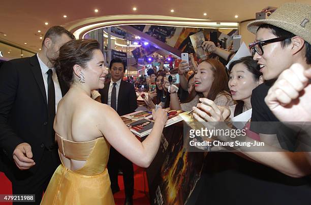 Emilia Clarke attends the Seoul Premiere of 'Terminator Genisys' at the Lotte World Tower Mall on July 2, 2015 in Seoul, South Korea.