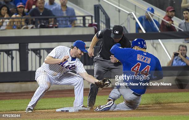 Chicago Cubs first baseman Anthony Rizzo safe stealing 3rd off New York Mets second baseman Daniel Murphy New York Mets vs. The Chicago Cubs at Citi...