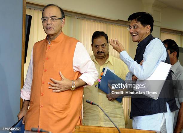 Union Minister of Finance, Minister of Corporate Affairs and Minister of Information and Broadcasting Arun Jaitley with Minister of State with...