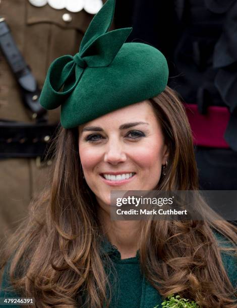 Catherine, Duchess of Cambridge attends the St Patrick's Day parade at Mons Barracks on March 17, 2014 in Aldershot, England.