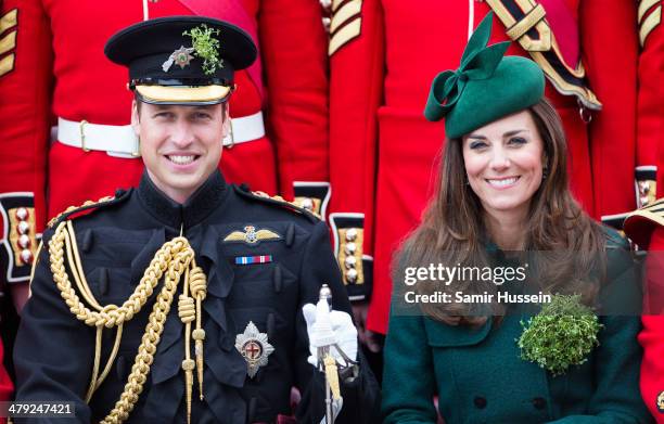 Prince William, Duke of Cambridge and Catherine, Duchess of Cambridge attend the St Patrick's Day parade at Mons Barracks on March 17, 2014 in...