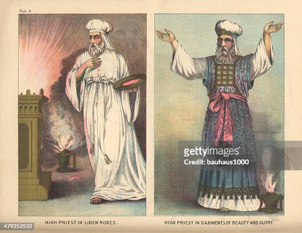 stockillustraties, clipart, cartoons en iconen met jewish high priest garments biblical engraving - priester