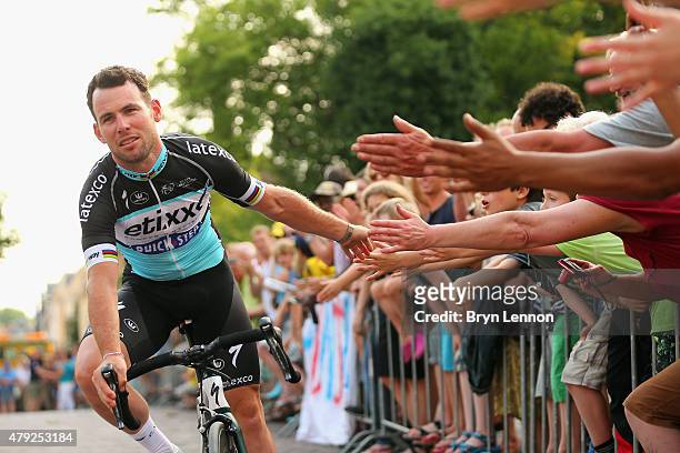 Mark Cavendish of Great Britain and Etixx-Quick Step greets fans during the 2015 Tour de France Team Presentation, on July 2, 2015 in Utrecht. The...