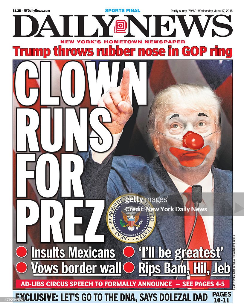 Daily News front page CLOWN RUNS FOR PREZ
