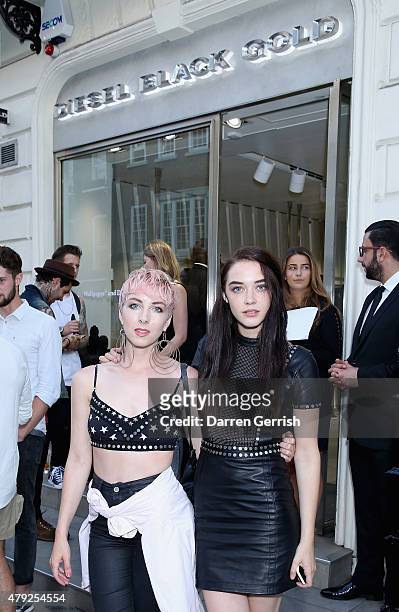 Singer Femme and model Elizabeth Jane Bishop attend Diesel Black Gold and Wallpaper presents Black London by Raw Edges at the Diesel store on July 2,...