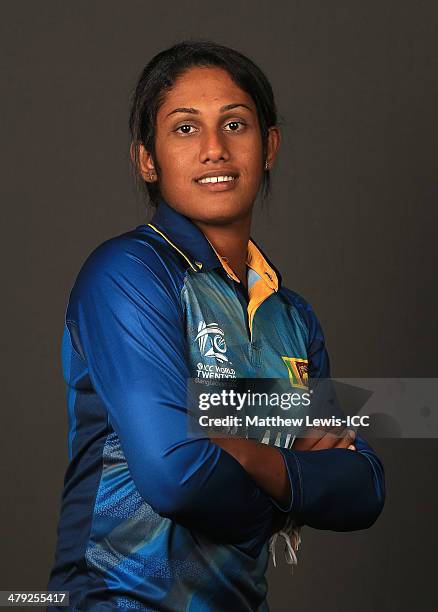 Chamari Atapattu of Sri Lanka poses for a portrait during a Headshot session at the Ruposhi Bangla Hotel on March 17, 2014 in Dhaka, Bangladesh.