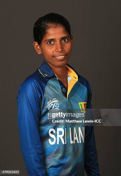 Udeshika Prabodhani of Sri Lanka poses for a portrait during a Headshot session at the Ruposhi Bangla Hotel on March 17, 2014 in Dhaka, Bangladesh.