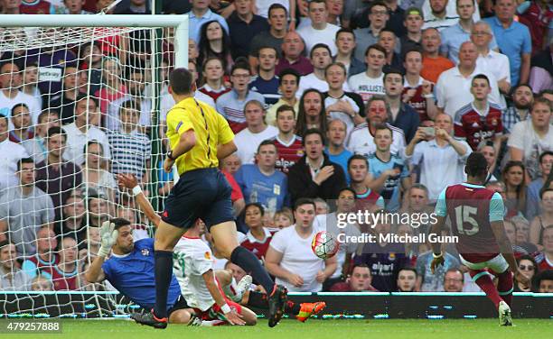 Diafra Sakho of West Ham scores a goal during the UEFA Europa League match between West Ham United and FC Lusitans at Boleyn Ground on July 2, 2015...