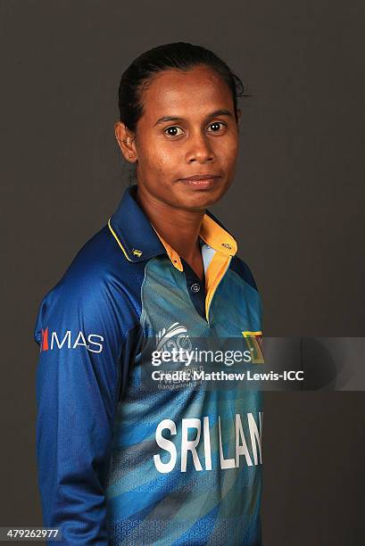 Nilakshi de Silva of Sri Lanka poses for a portrait during a Headshot session at the Ruposhi Bangla Hotel on March 17, 2014 in Dhaka, Bangladesh.