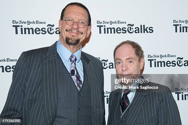 Illusionists Penn & Teller attend TimesTalks at The Times Center on July 2, 2015 in New York City.
