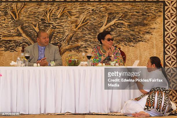 His Majesty King Tupou VI and Her Majesty Queen Nanasipau'u seated at the Royal Luncheon with the Nobles of the Realm on July 2, 2015 in Nukualofa,...