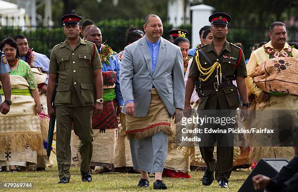 His Majesty King Tupou VI arrives for traditional entertainment by school children on July 2, 2015 in Nukualofa, Tonga. Tonga is preparing for the...