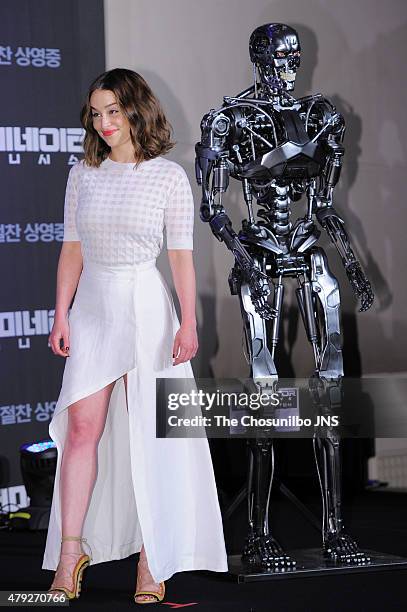 Emilia Clarke attends the movie 'Terminator Genisys' press conference at The Ritz Carlton on July 2, 2015 in Seoul, South Korea.