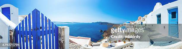 santorini caldera with famous churches, panorama - cyclades islands stock pictures, royalty-free photos & images