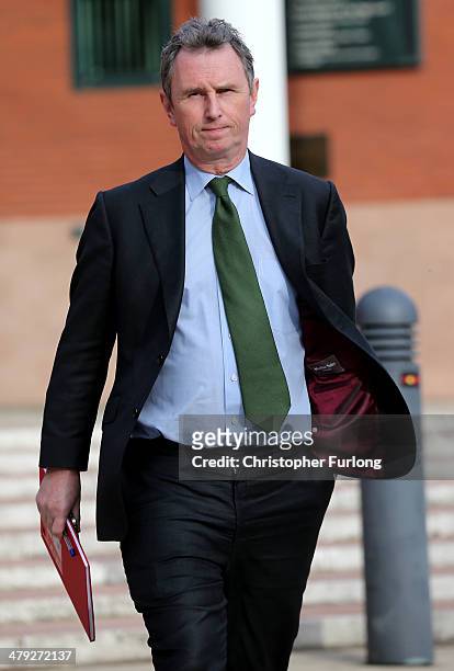 Former deputy speaker of the House of Commons Nigel Evans leaves Preston Crown Court where he stands trial of alleged sexual offences on March 17,...