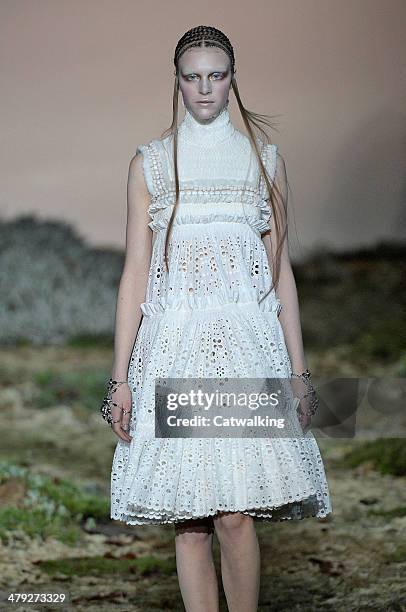 Model walks the runway at the Alexander McQueen Autumn Winter 2014 fashion show during Paris Fashion Week on March 4, 2014 in Paris, France.