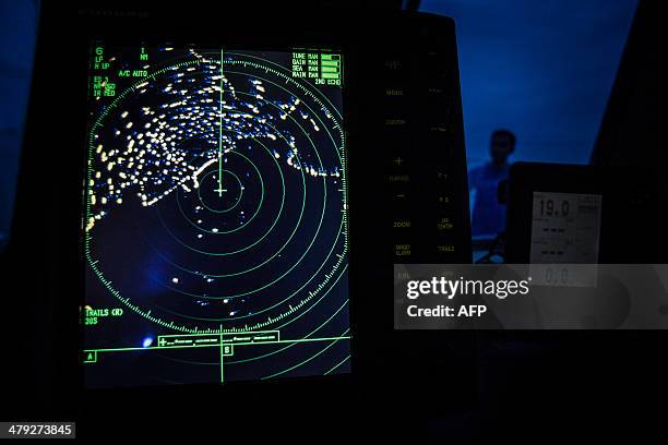 Navigational radar on Indonesia's National Search and Rescue boat shows details during a search in the Andaman sea area around northern tip of...