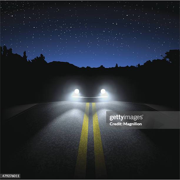 ilustraciones, imágenes clip art, dibujos animados e iconos de stock de carretera de noche - road marking