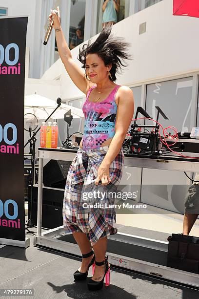 Demi Lovato performs at the Y-100 cool for the summer pool party held at the Fontainebleau on July 2, 2015 in Miami Beach, Florida.