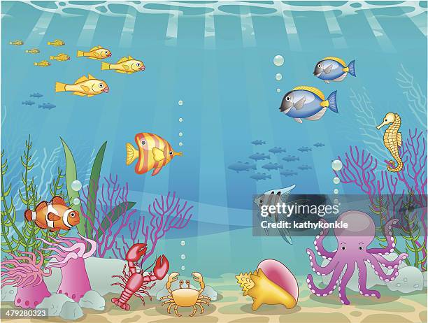 stockillustraties, clipart, cartoons en iconen met underwater scene - angelfish