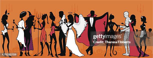 halloween costume party - party with the devil stock illustrations