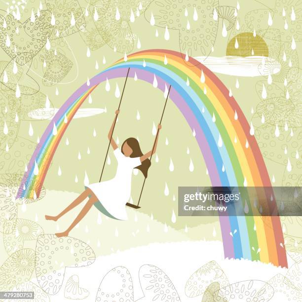 rainbow swing girl - girl swing vector stock illustrations