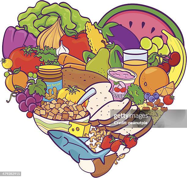 healthy food heart - food pyramid stock illustrations