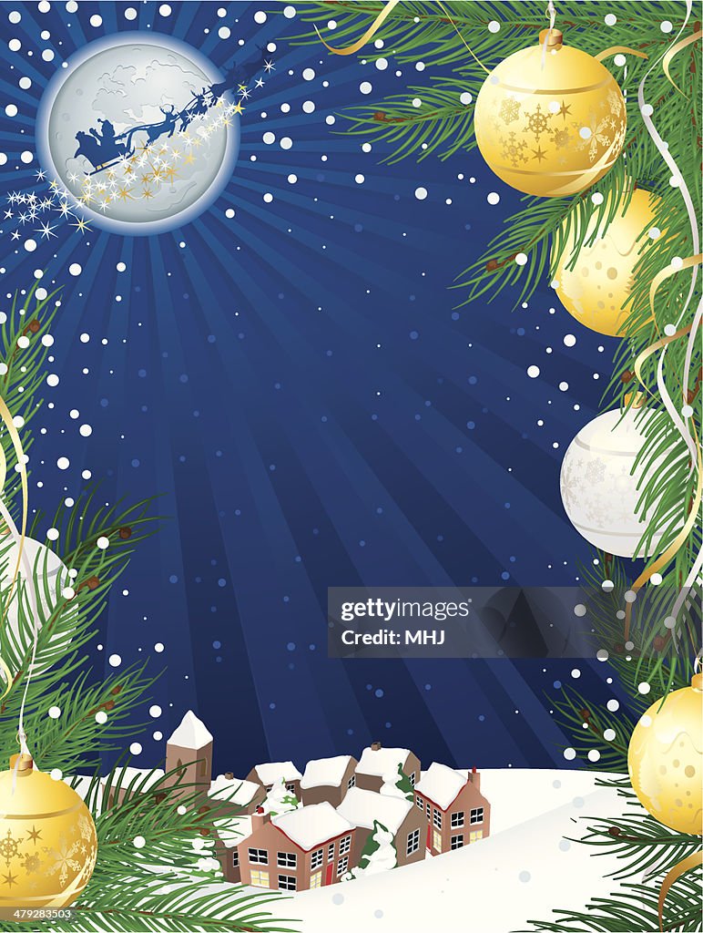 Santa Flying después de la luna