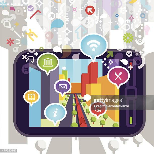 smartphone with navigation and augmented reality - funky office stock illustrations