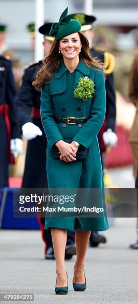 Catherine, Duchess of Cambridge attends the St Patrick's Day Parade at Mons Barracks on March 17, 2014 in Aldershot, England. Catherine, Duchess of...