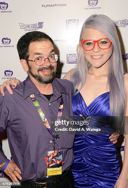 Christopher Ayres and Krystal Laporte attends the Premiere Of "Dragon Ball Z: Resurrection 'F at Regal Cinemas L.A. Live on July 2, 2015 in Los...