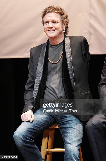 Rick Allen of Def Leppard speaks onstage during the KISS and Def Leppard announcment of their 2014 Summer tour held at The House of Blues on Sunset...