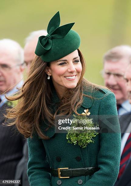 Catherine, Duchess of Cambridge attends the St Patrick's Day parade at Mons Barracks on March 17, 2014 in Aldershot, England.