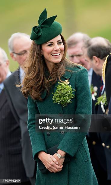 Catherine, Duchess of Cambridge attends the St Patrick's Day parade at Mons Barracks on March 17, 2014 in Aldershot, England.