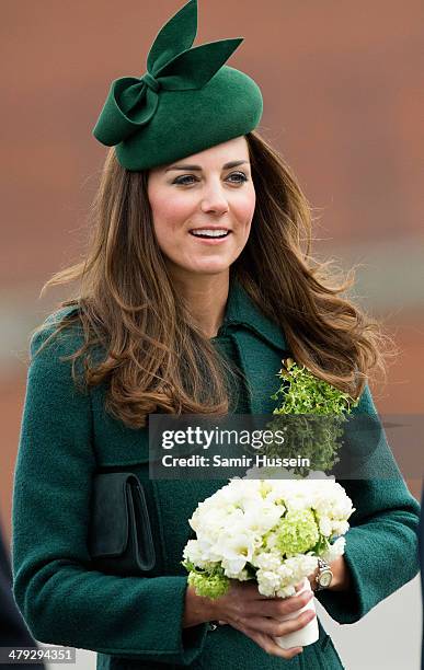 Catherine, Duchess of Cambridge attends the St Patrick's Day parade at Mons Barracks on March 17, 2014 in Aldershot, England.