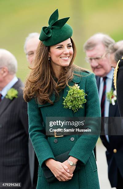 Catherine, Duchess of Cambridge attends the St Patrick's Day parade at Mons Barracks on March 17, 2014 in Aldershot, England.