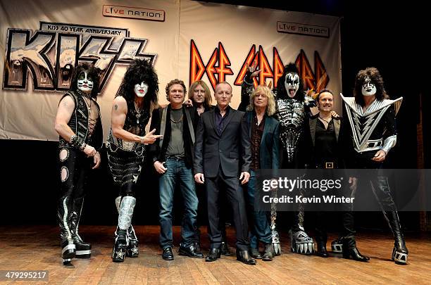Musicians Eric Singer, Paul Stanley, Rick Allen, Joe Elliott, Phil Collen, Rick Savage, Gene Simmons, Vivian Campbell and Tommy Thayer of KISS and...