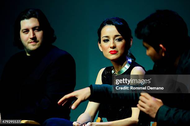 Director Gareth Evans, Julie Estelle and Iko Kuwais attend Meet The Filmmakers: Gareth Evans, Iko Kuwais and Julie Estelle "Raid 2" at Apple Store...