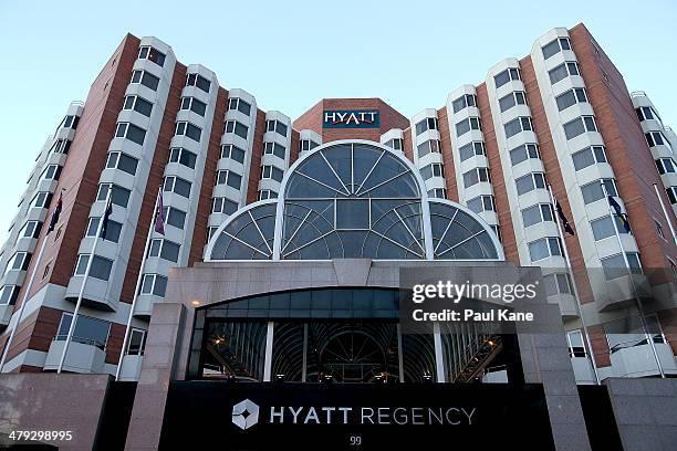 View of the The Hyatt Regency Perth where Mick Jagger and the Rolling Stones are staying during the first leg of their Australian tour on March 18,...