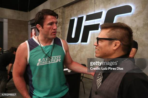 Coach Chael Sonnen is seen during the elimination fight between Richardson Adrigo Moreira and Alexandre Machado for season three of The Ultimate...