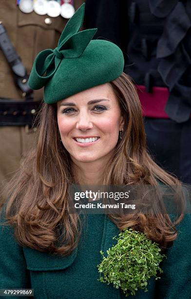 Catherine, Duchess of Cambridge attends the St Patrick's Day parade at Mons Barracks on March 17, 2014 in Aldershot, England.