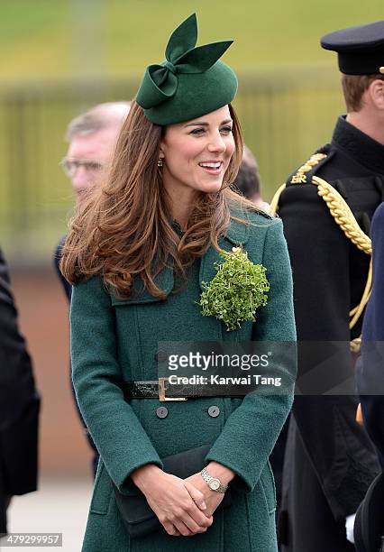 Catherine, Duchess of Cambridge attends the St Patrick's Day parade at Mons Barracks on March 17, 2014 in Aldershot, England.