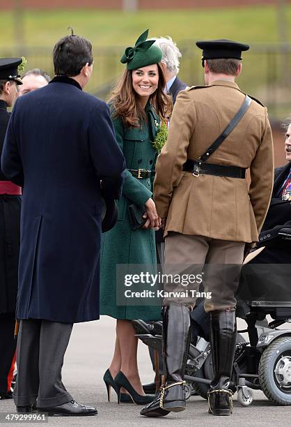 Catherine, Duchess of Cambridge attends the St Patrick's Day parade at Mons Barracks on March 17, 2014 in Aldershot, England.