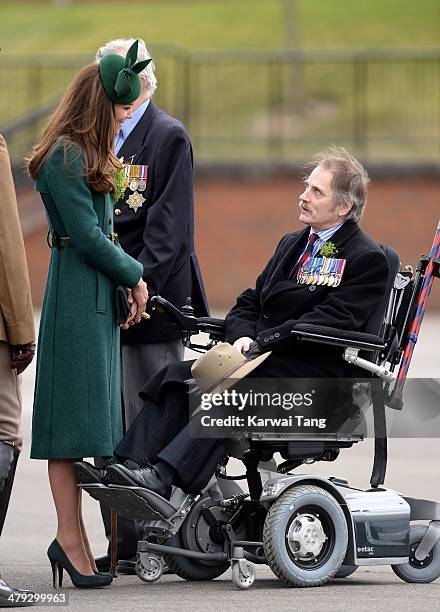 Catherine, Duchess of Cambridge attends the St Patrick's Day parade at Mons Barracks on March 17, 2014 in Aldershot, England.