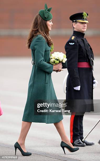 Catherine, Duchess of Cambridge attends the St Patrick's Day parade at Mons Barracks on March 17, 2014 in Aldershot, England.