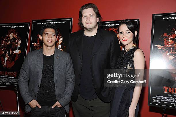 Actor Iko Uwais, writer/director Gareth Evans and actress Julie Estelle attend "The Raid 2" special screening at Sunshine Landmark on March 17, 2014...