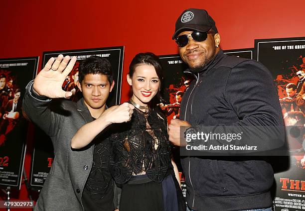 Iko Uwais, Julie Estelle and Jarrell 'Big Baby' Miller attend "The Raid 2" special screening at Sunshine Landmark on March 17, 2014 in New York City.