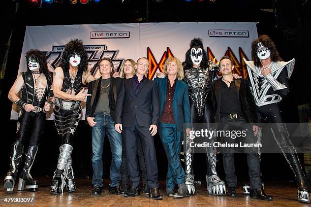 Musicians Eric Singer, Paul Stanley, Rick Allen, Joe Elliott, Phil Collen, Rick Savage, Gene Simmons, Vivian Campbell and Tommy Thayer of KISS and...