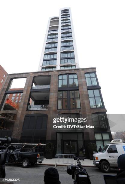 An exterior view of the Chelsea apartment building on March 17, 2014 in New York City, where fashion designer L'Wren Scott was found dead from an...