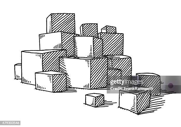 group of stacked boxes drawing - block shape stock illustrations